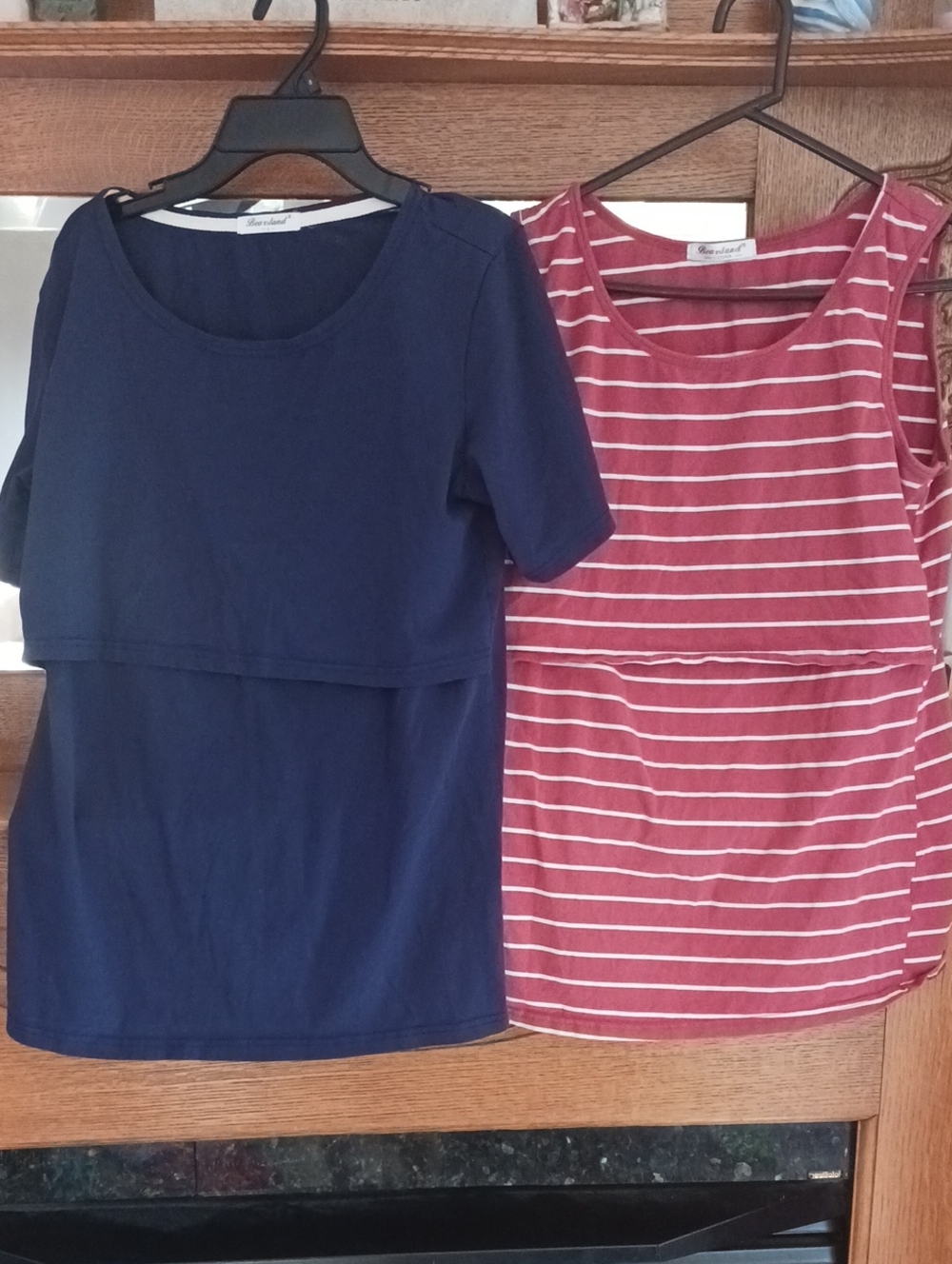 2 | Cotton Navy Short Sleeve Nursing Top & Rose Striped Tank Nursing Tops